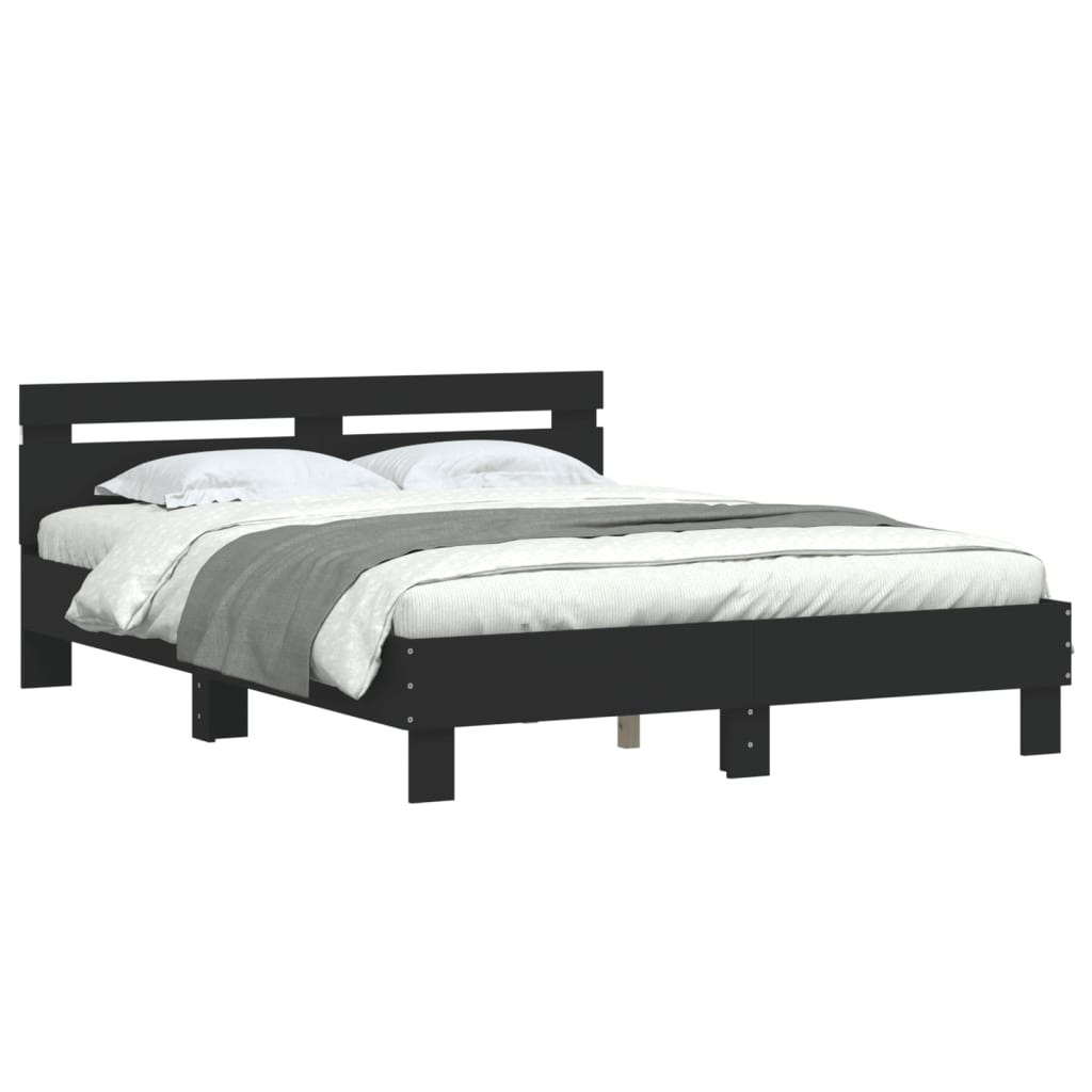 Okvir kreveta s uzglavljem i LED svjetlima crni 140 x 190 cm