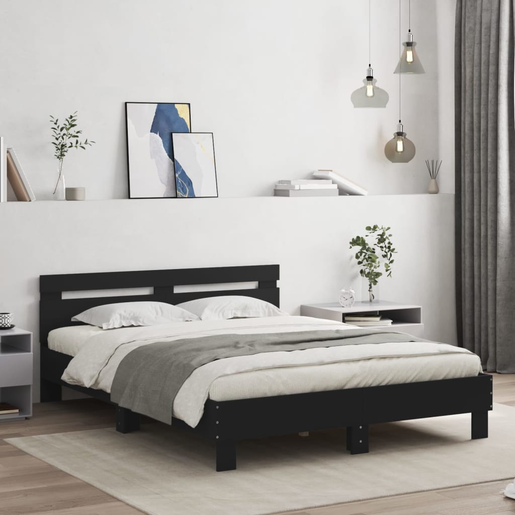 Okvir kreveta s uzglavljem i LED svjetlima crni 140 x 190 cm
