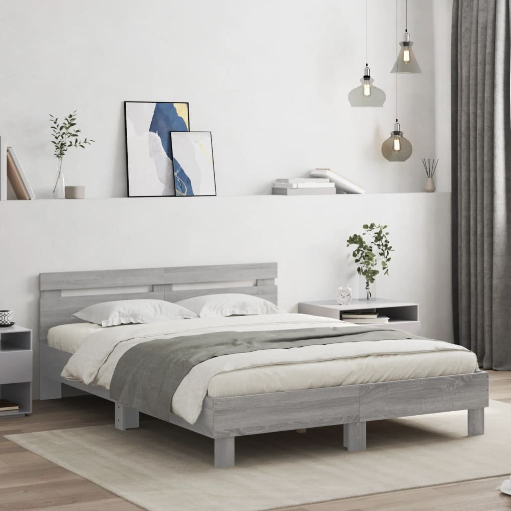 Okvir kreveta s uzglavljem LED siva boja hrasta 140 x 190 cm