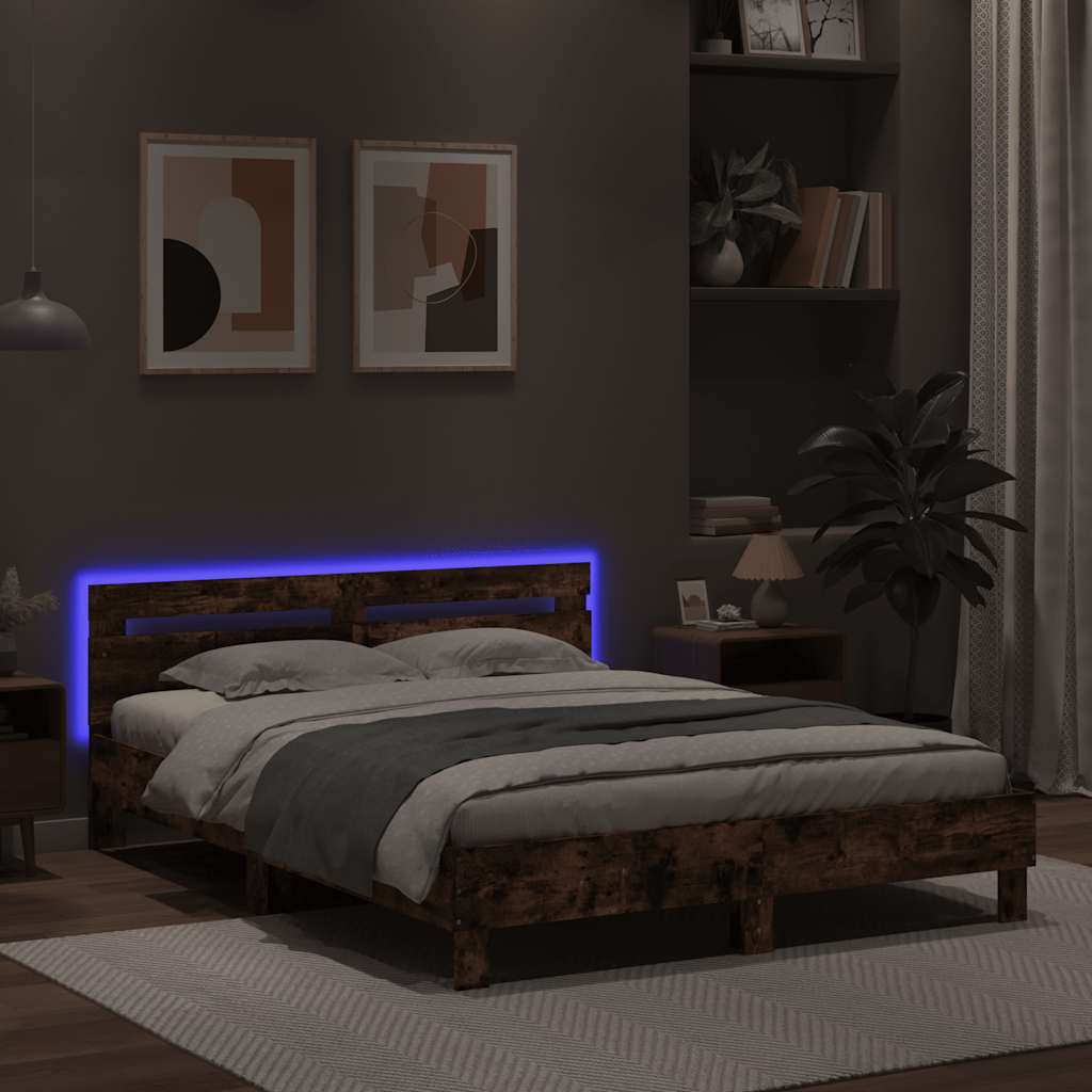 Okvir kreveta s uzglavljem LED smeđa boja hrasta 140x190 cm