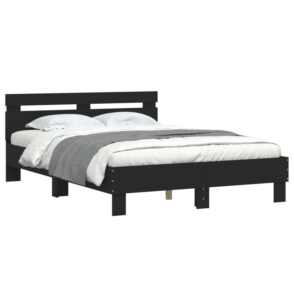 Okvir za krevet s uzglavljem i LED crni 135x190 cm