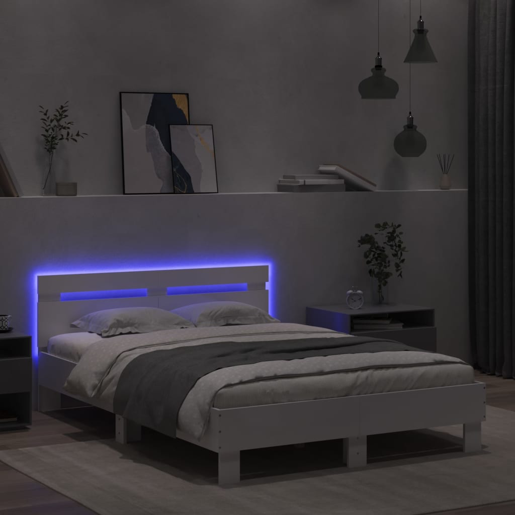 Okvir za krevet s uzglavljem i LED svjetlima bijeli 120x190 cm