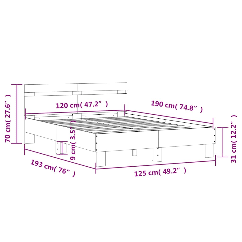 Okvir za krevet s uzglavljem i LED crni 120x190 cm