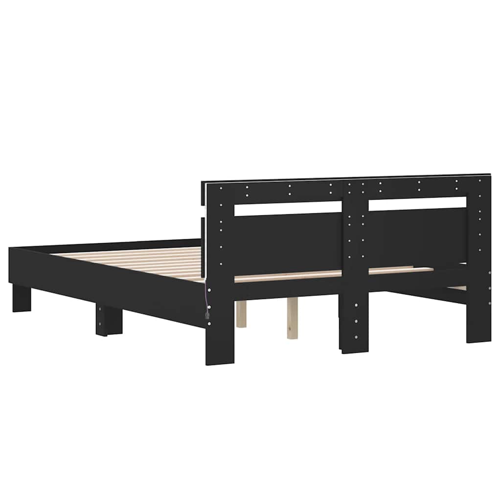 Okvir za krevet s uzglavljem i LED crni 120x190 cm