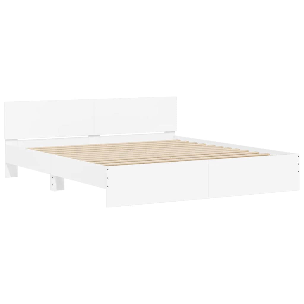 Okvir kreveta s uzglavljem i LED svjetlima bijeli 200 x 200 cm