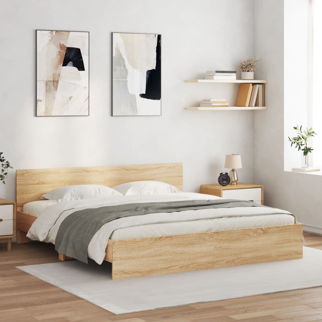 Okvir za krevet s uzglavljem i LED boja hrasta sonome 200x200cm