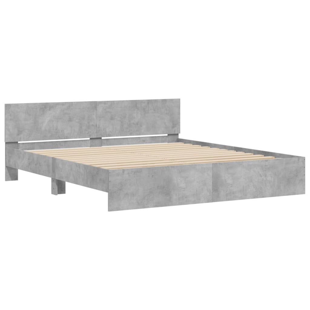 Okvir za krevet s uzglavljem i LED siva boja betona 200x200 cm