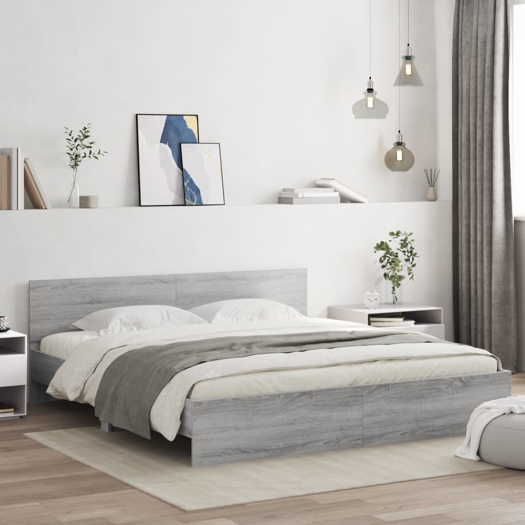 Okvir kreveta s uzglavljem LED siva boja hrasta 200x200 cm