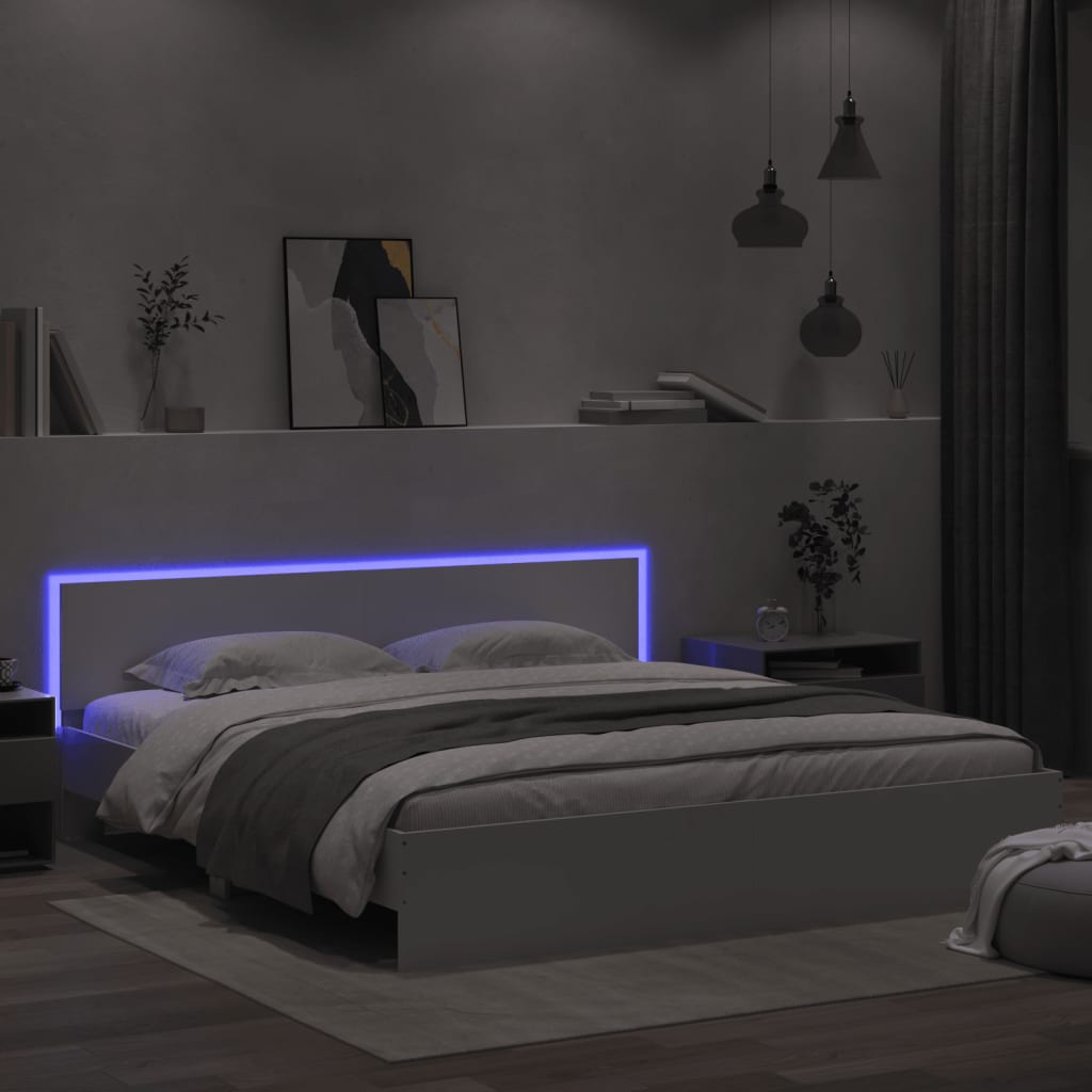 Okvir za krevet s uzglavljem i LED bijeli 180x200 cm
