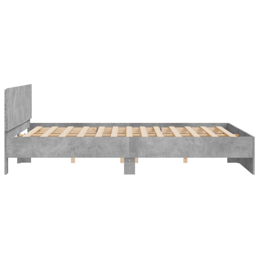 Okvir za krevet s uzglavljem i LED siva boja betona 180x200 cm