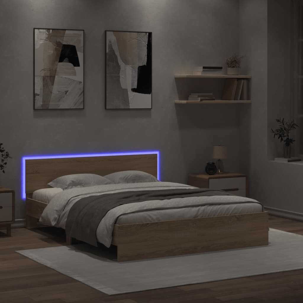 Okvir za krevet s uzglavljem i LED boja hrasta sonome 160x200cm