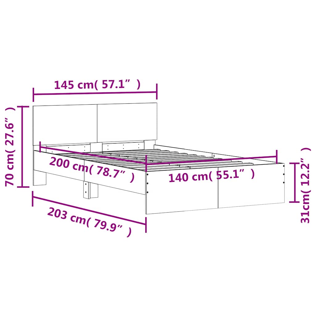 Okvir za krevet s uzglavljem i LED boja hrasta 140x200 cm