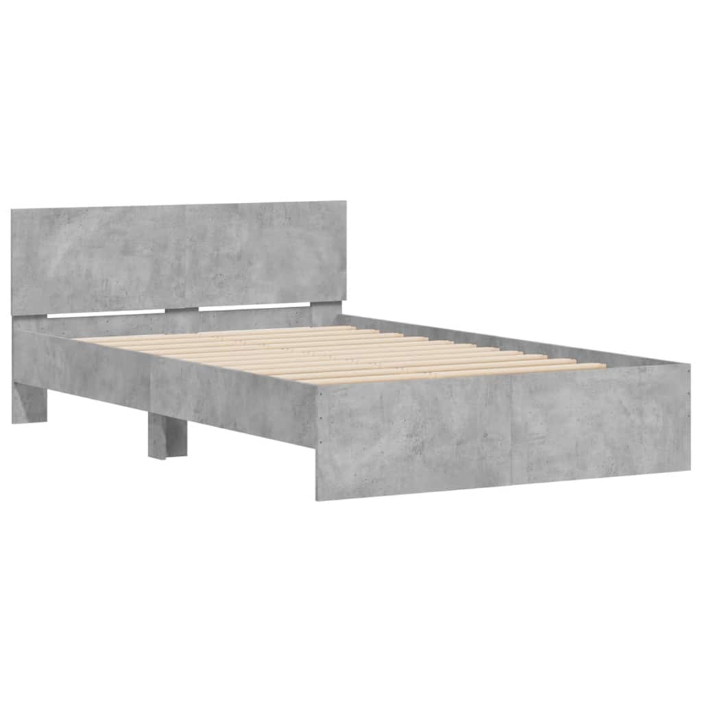 Okvir za krevet s uzglavljem i LED siva boja betona 140x200 cm