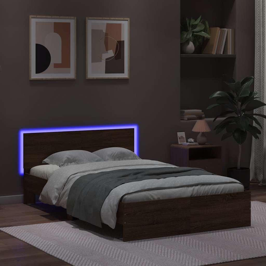 Okvir kreveta s uzglavljem LED smeđa boja hrasta 140x190 cm