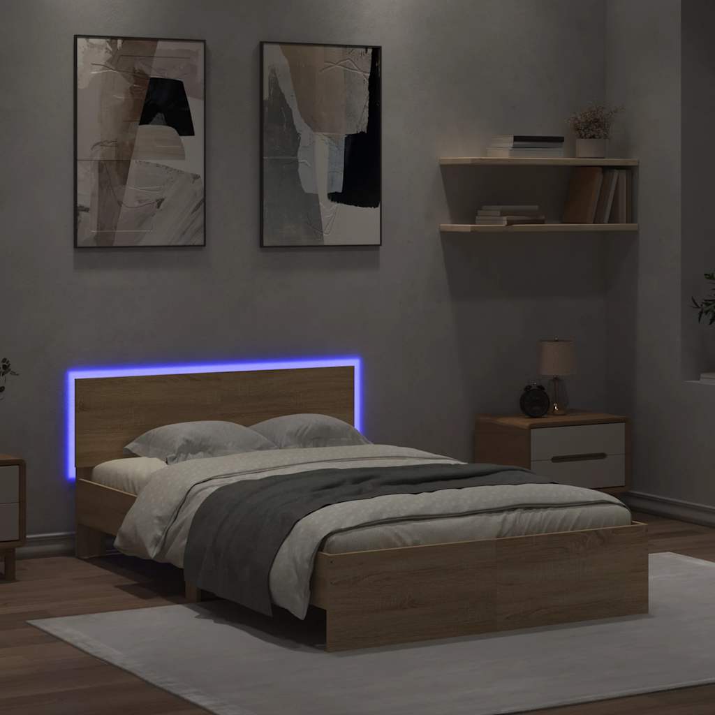 Okvir za krevet s uzglavljem i LED boja hrasta sonome 135x190cm