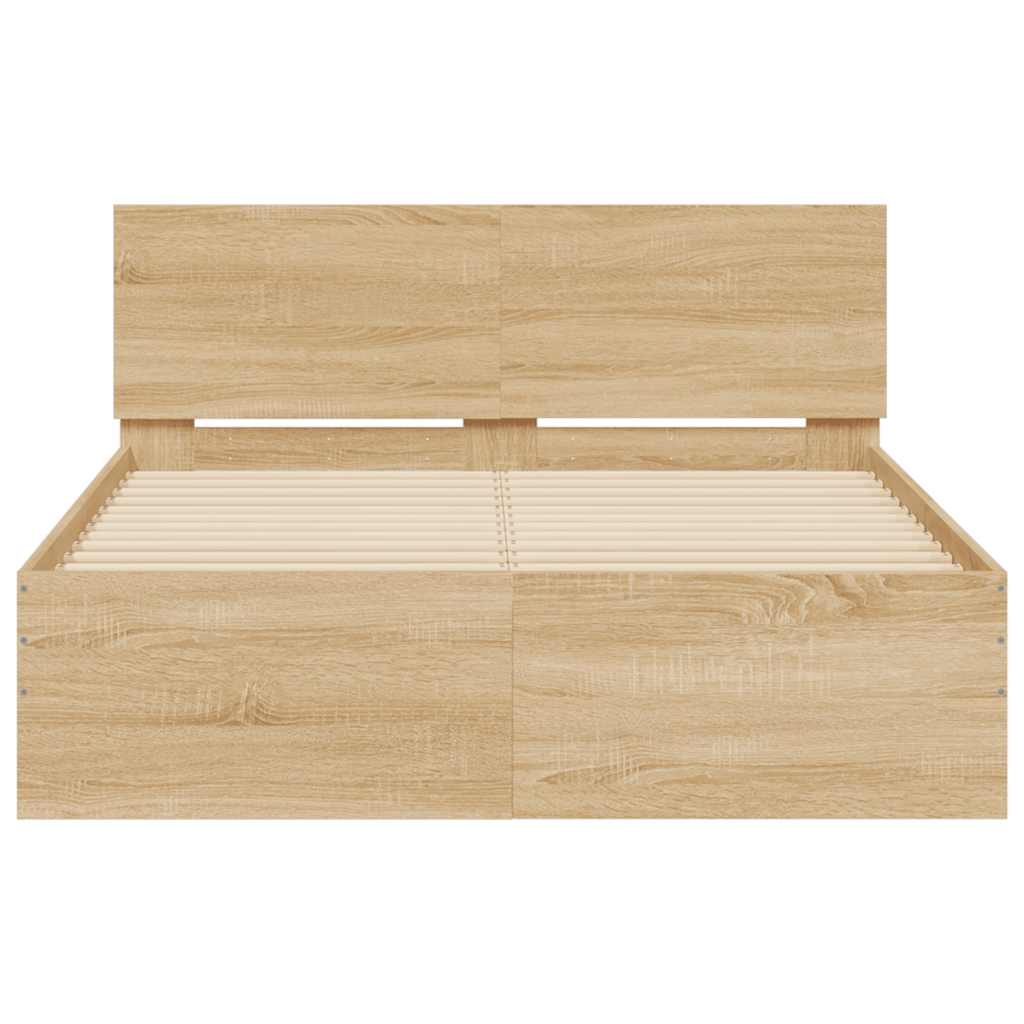 Okvir za krevet s uzglavljem i LED boja hrasta sonome 135x190cm