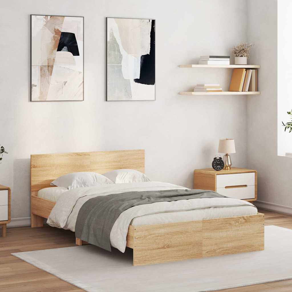 Okvir za krevet s uzglavljem i LED boja hrasta sonome 135x190cm