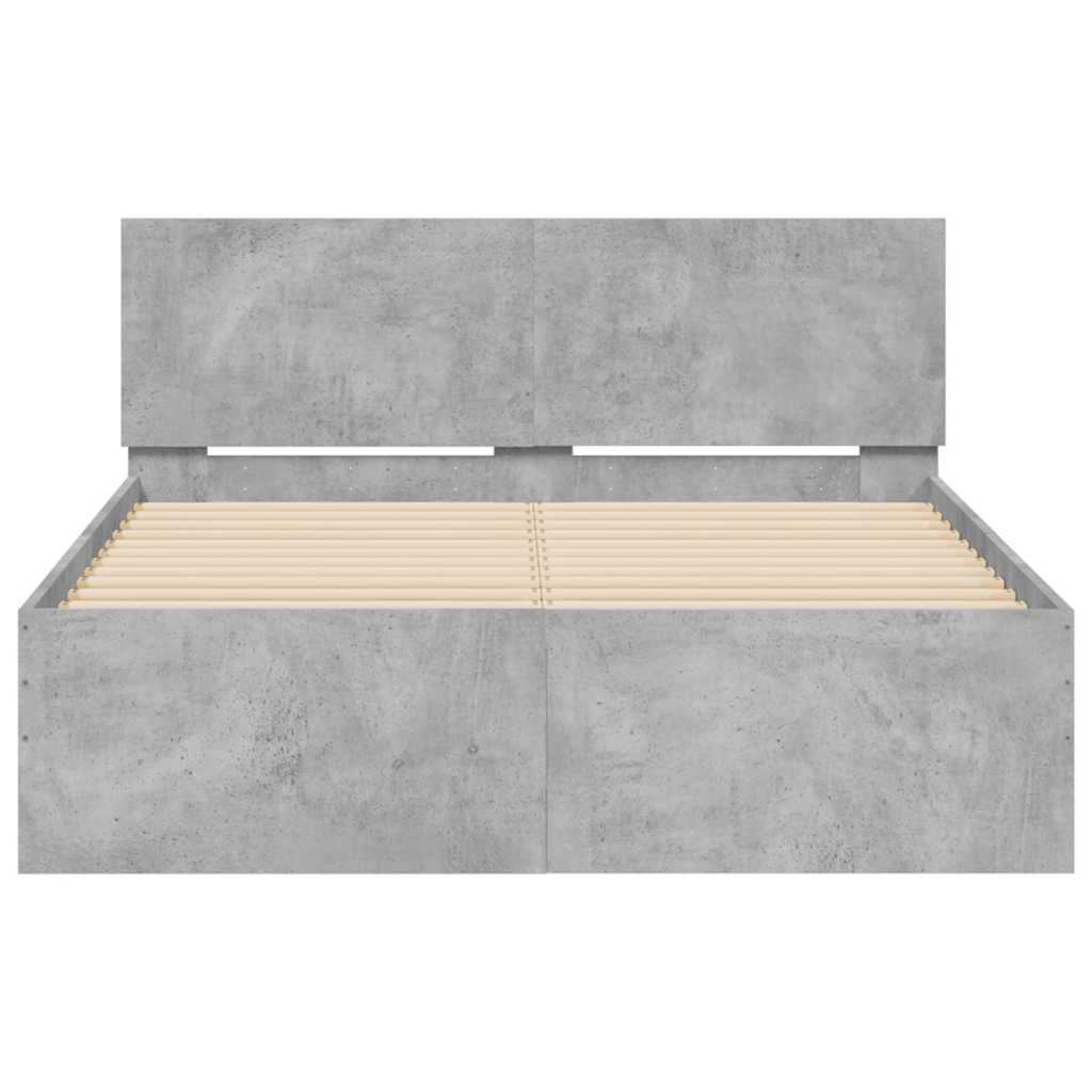 Okvir kreveta s uzglavljem LED siva boja betona 135 x 190 cm