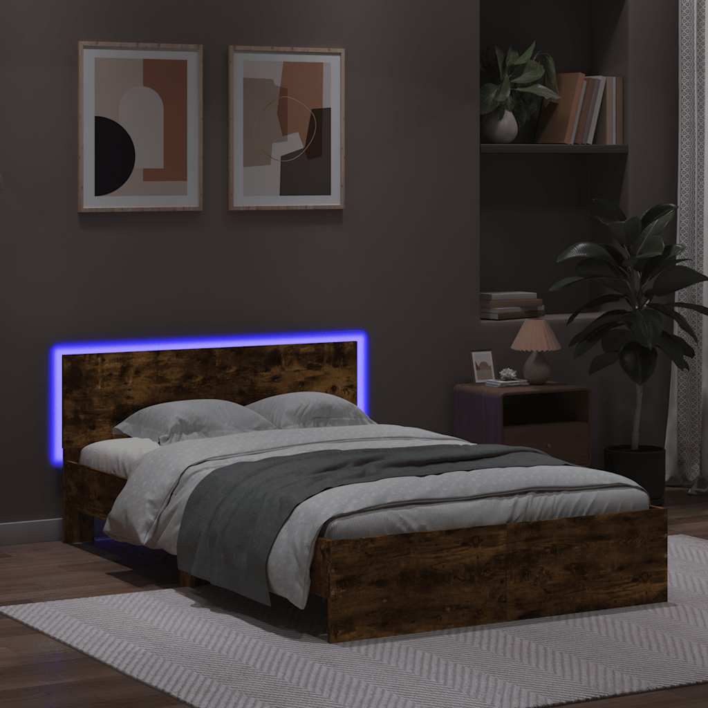 Okvir za krevet s uzglavljem i LED boja hrasta 135x190 cm
