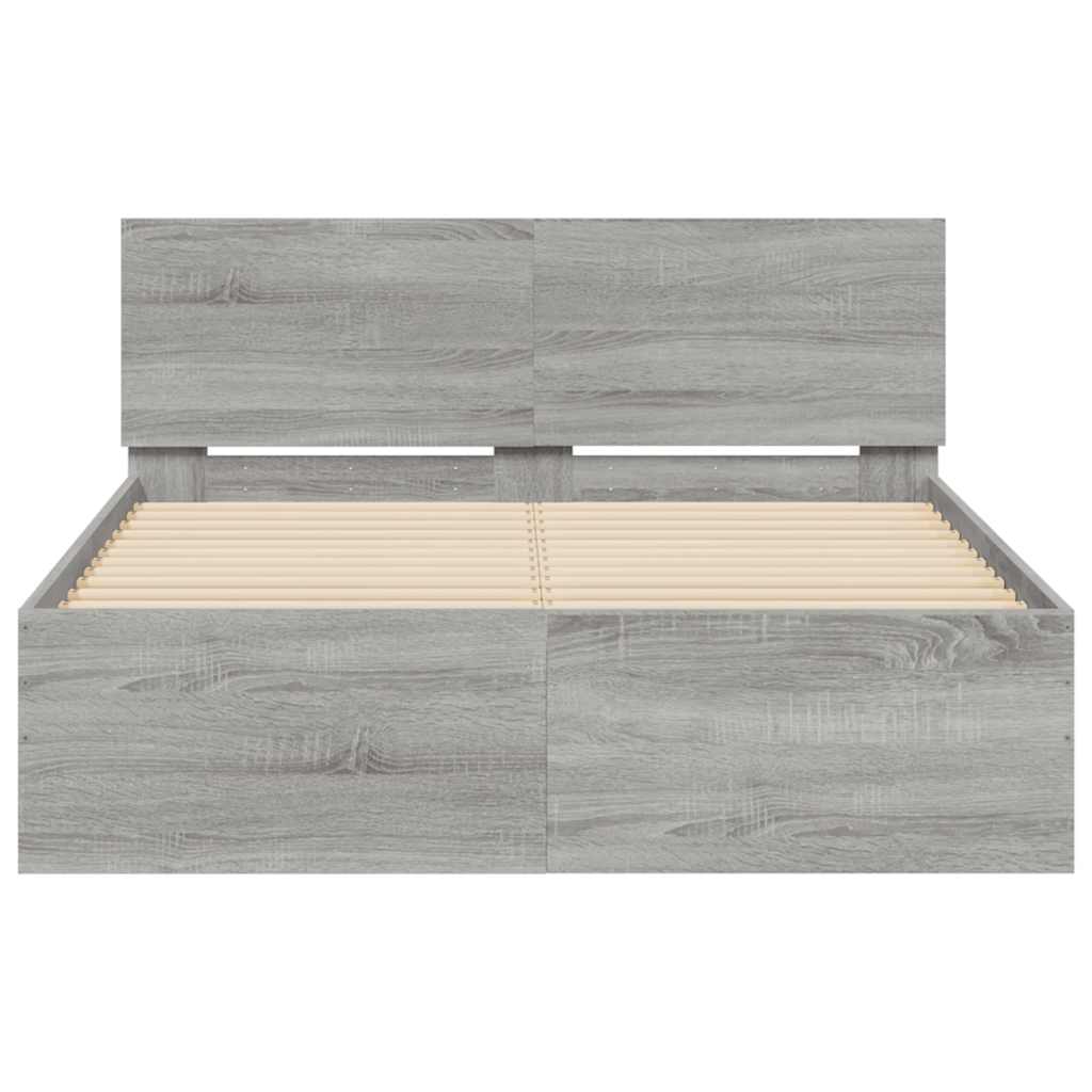 Okvir kreveta s uzglavljem i LED boja hrasta 135x190 cm