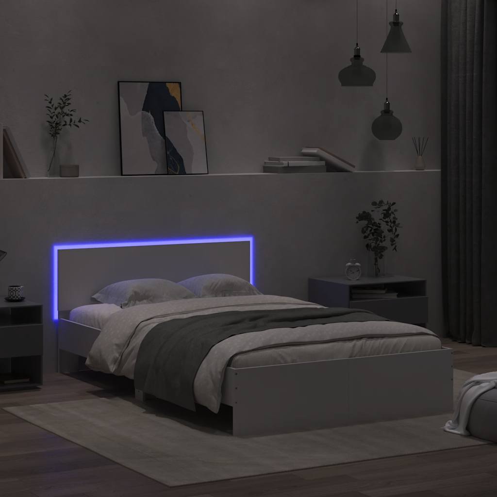 Okvir za krevet s uzglavljem i LED svjetlima bijeli 120x190 cm