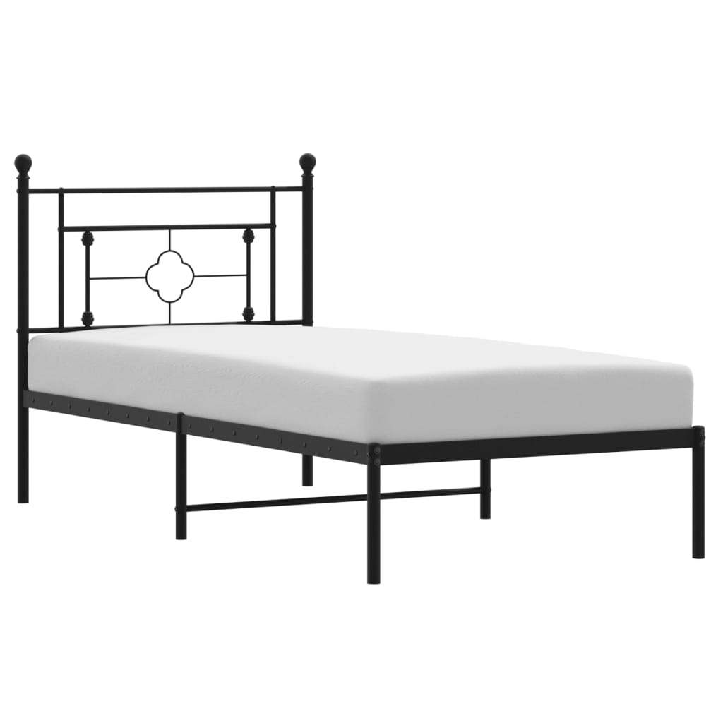 Metalni okvir za krevet s uzglavljem crni 100x190 cm