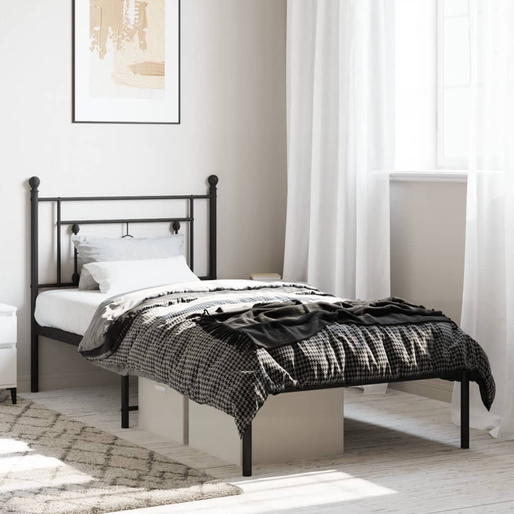 Metalni okvir za krevet s uzglavljem crni 100x190 cm