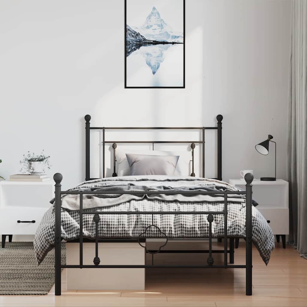 Metalni okvir kreveta uzglavlje i podnožje crni 100x200 cm