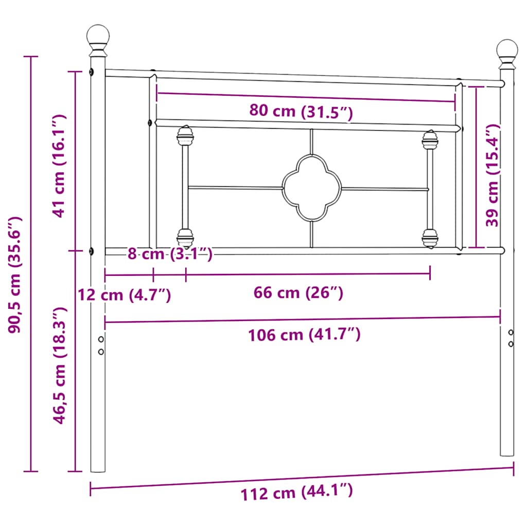 Metalno zamjensko uzglavlje crno 107 cm