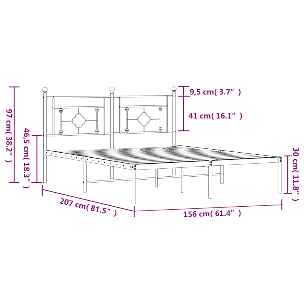 Metalni okvir za krevet s uzglavljem bijeli 150x200 cm