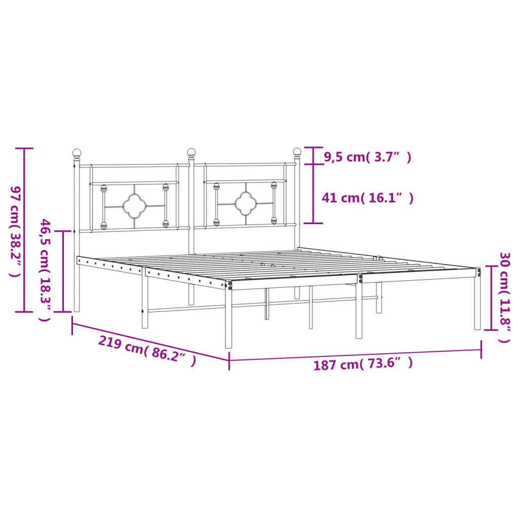 Metalni okvir za krevet s uzglavljem bijeli 183x213 cm
