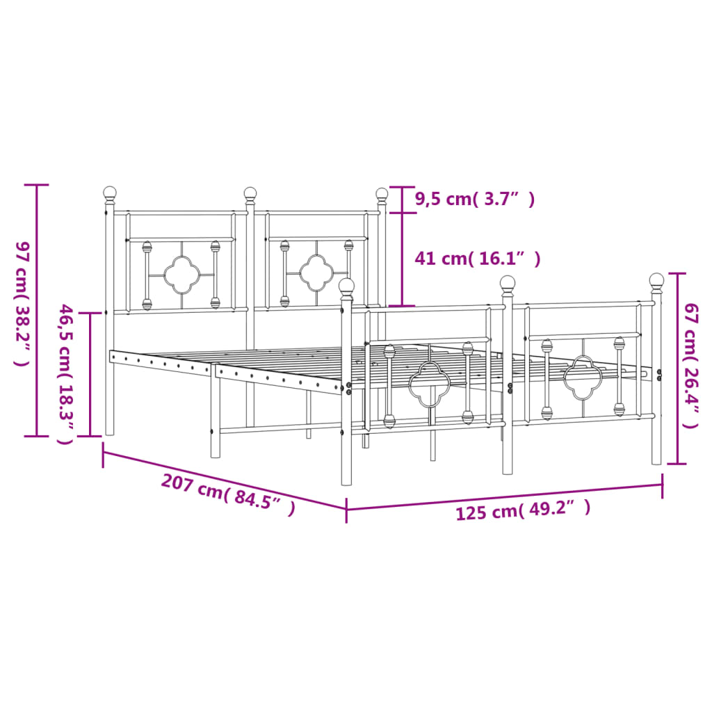 Metalni okvir kreveta uzglavlje i podnožje bijeli 120x200 cm