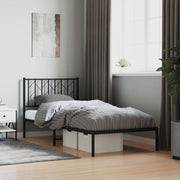 Metalni okvir za krevet s uzglavljem crni 90x190 cm