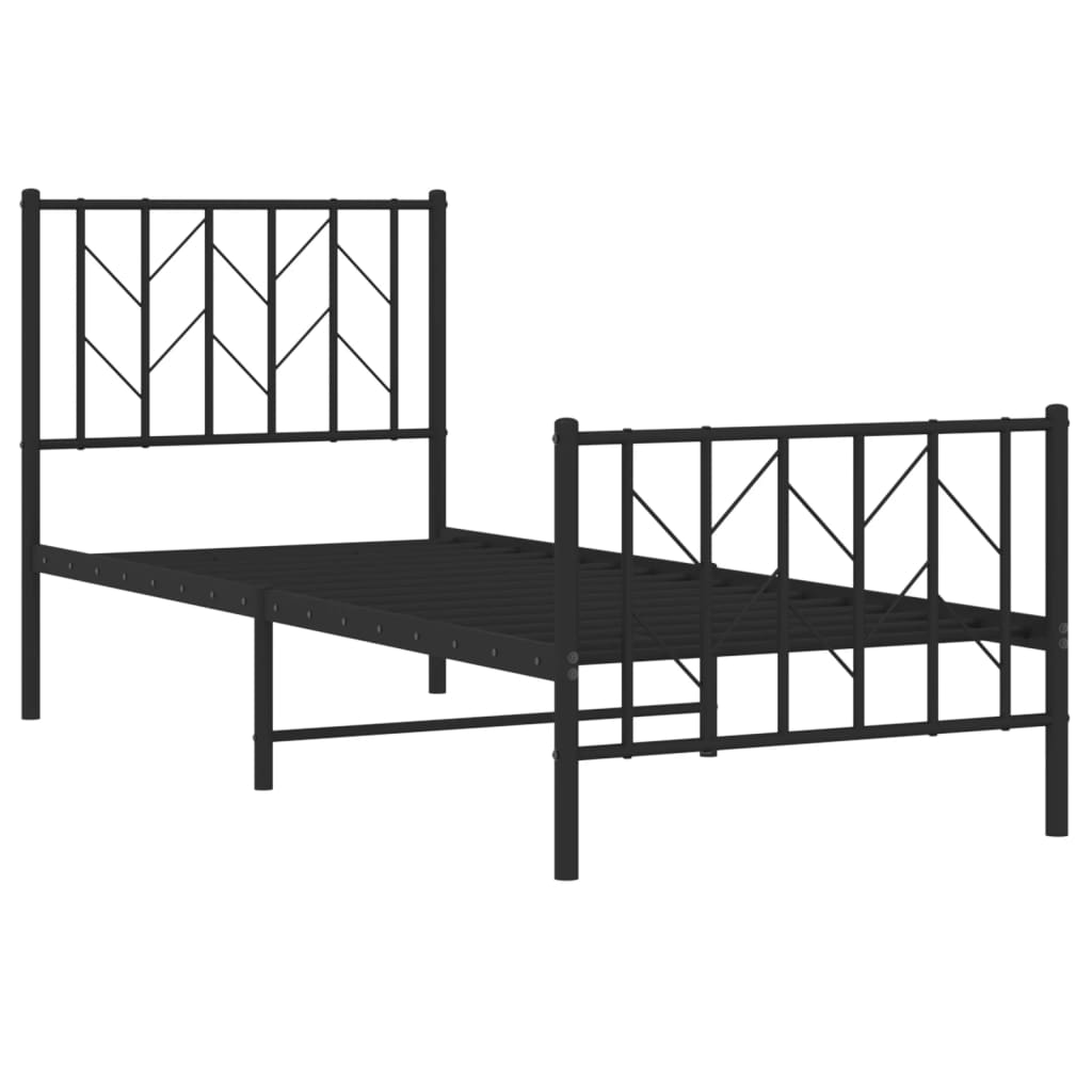 Metalni okvir kreveta uzglavlje i podnožje crni 75x190 cm