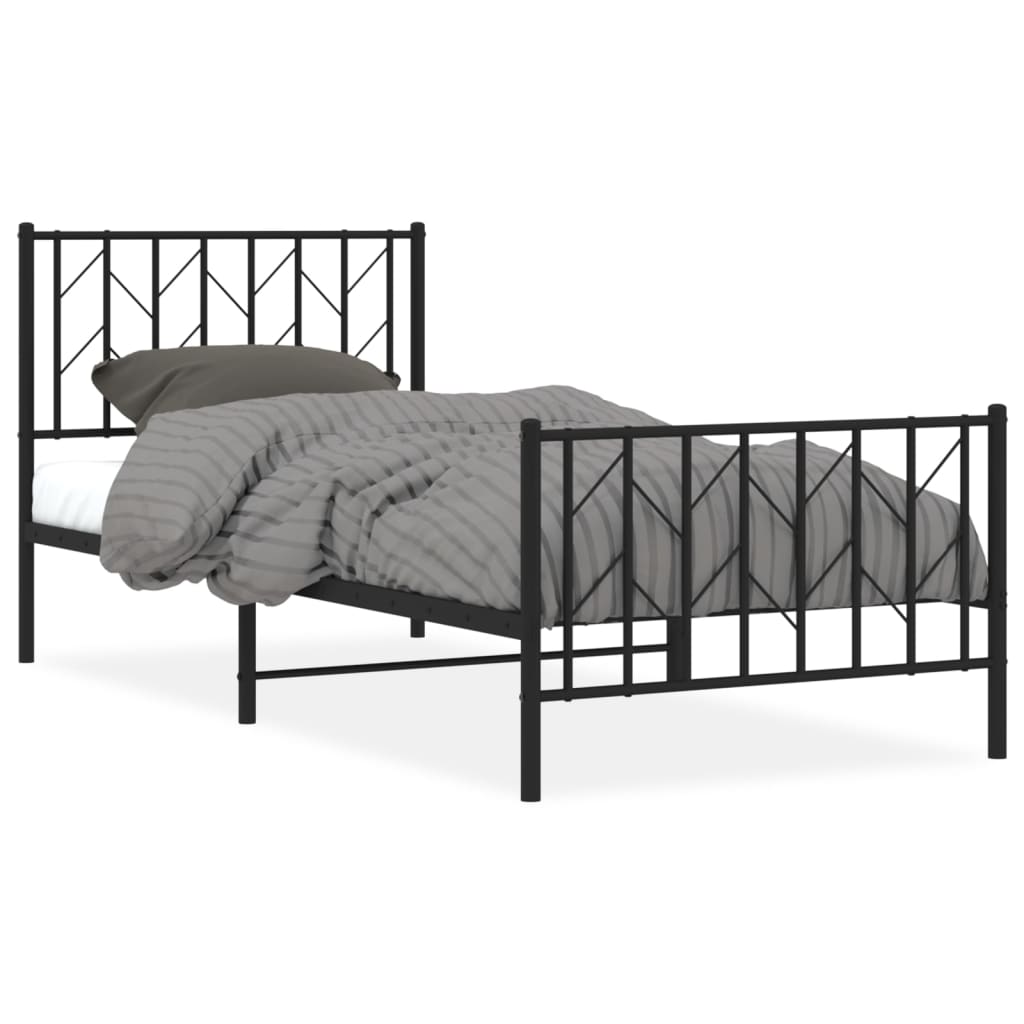 Metalni okvir kreveta uzglavlje i podnožje crni 90x190 cm
