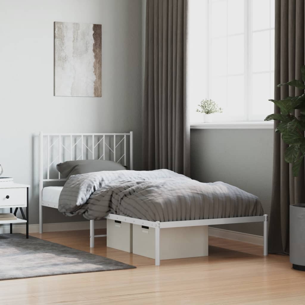 Metalni okvir za krevet s uzglavljem bijeli 90x200 cm