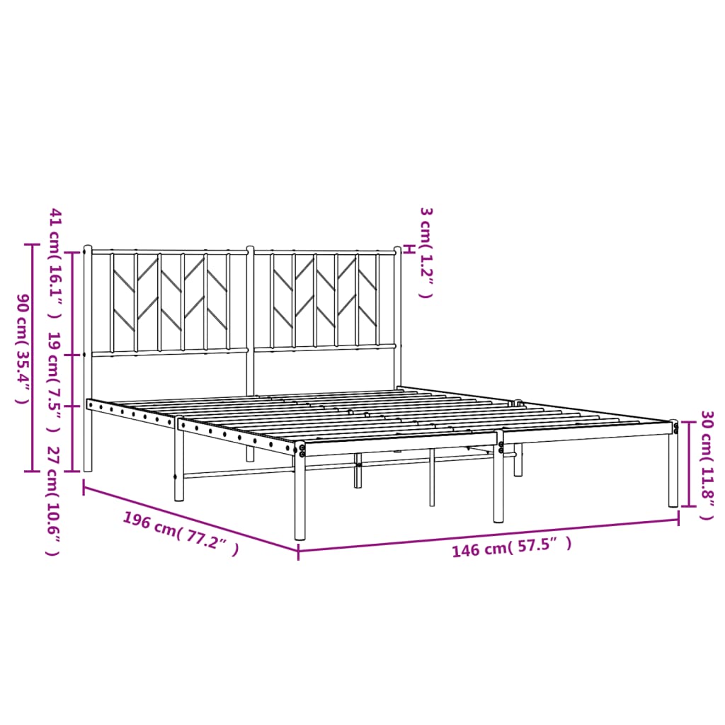 Metalni okvir za krevet s uzglavljem bijeli 140 x 190 cm