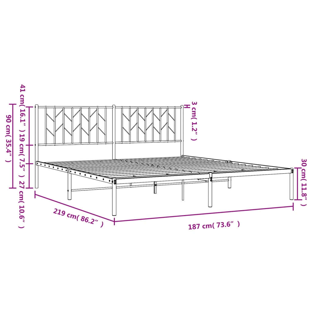 Metalni okvir za krevet s uzglavljem bijeli 183x213 cm