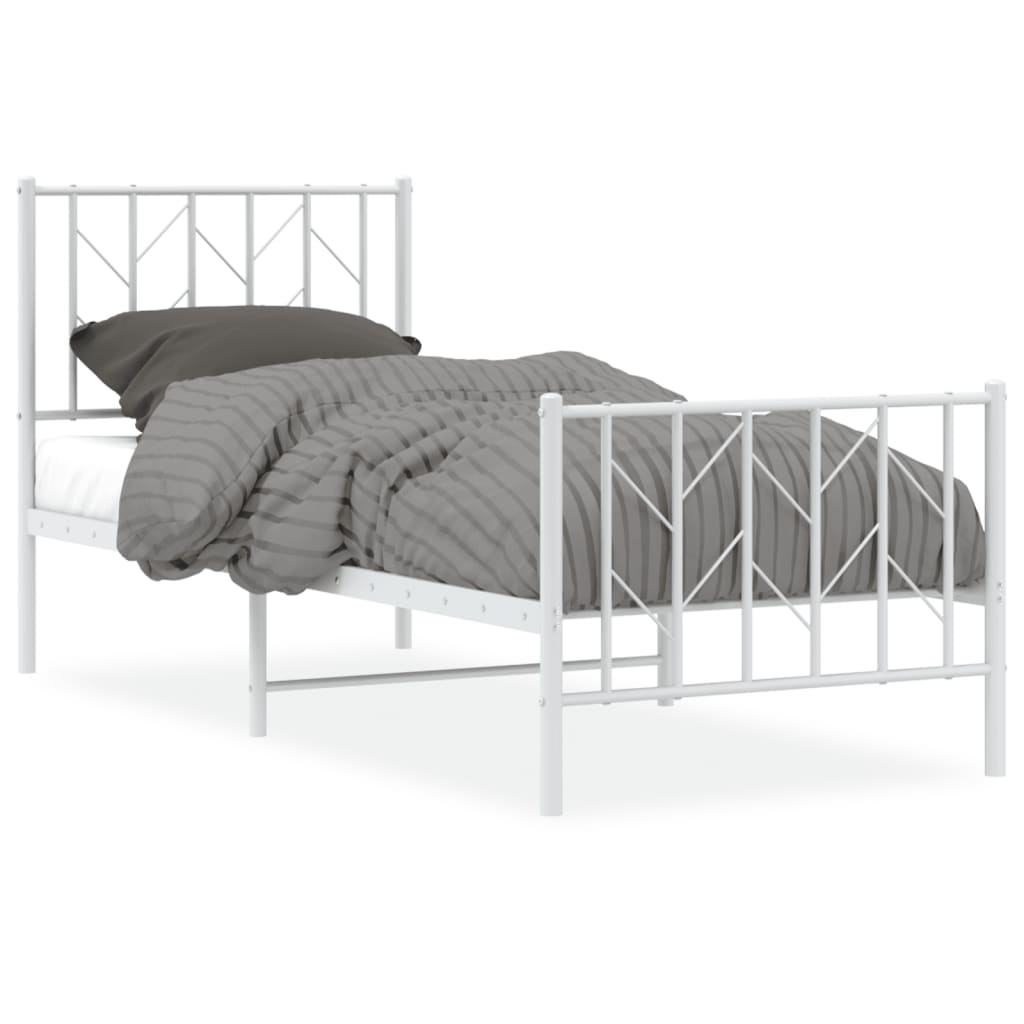 Metalni okvir kreveta s uzglavljem i podnožjem bijeli 75x190 cm
