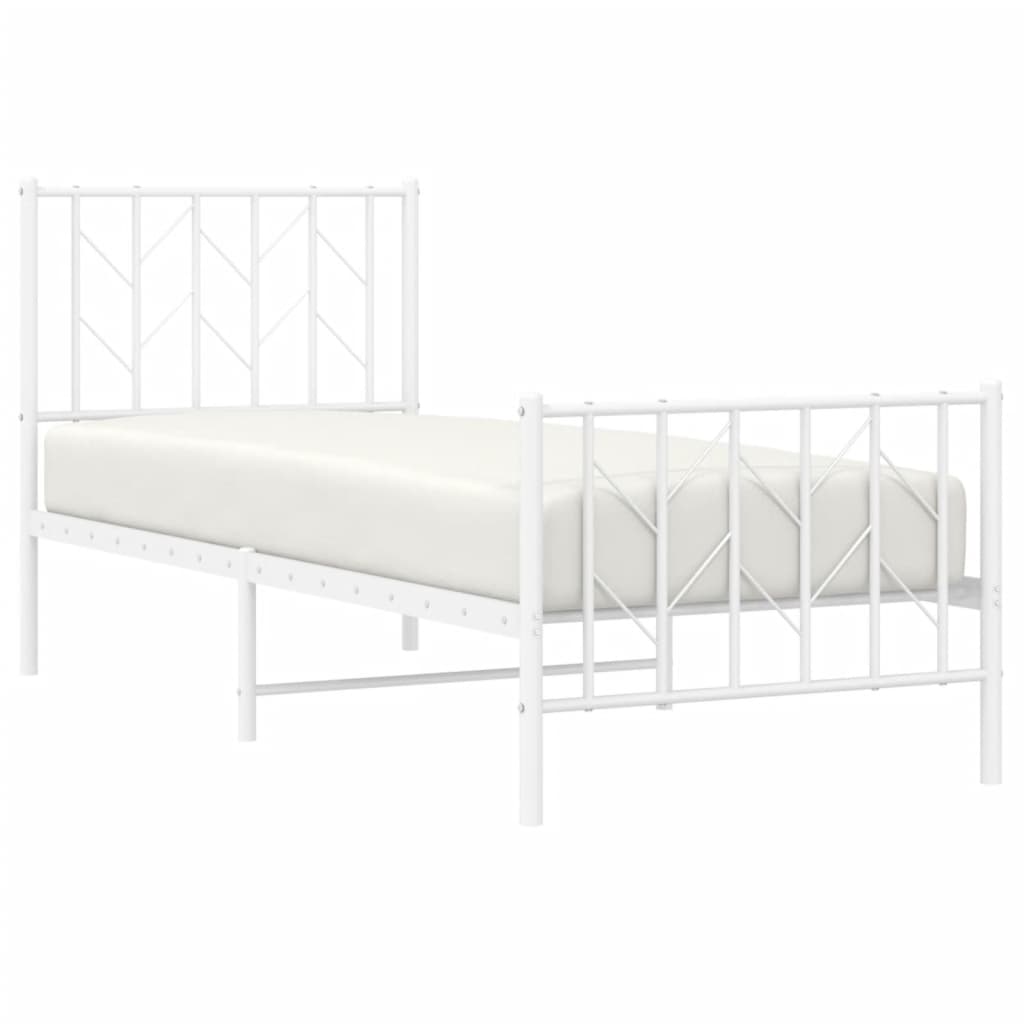 Metalni okvir kreveta s uzglavljem i podnožjem bijeli 75x190 cm
