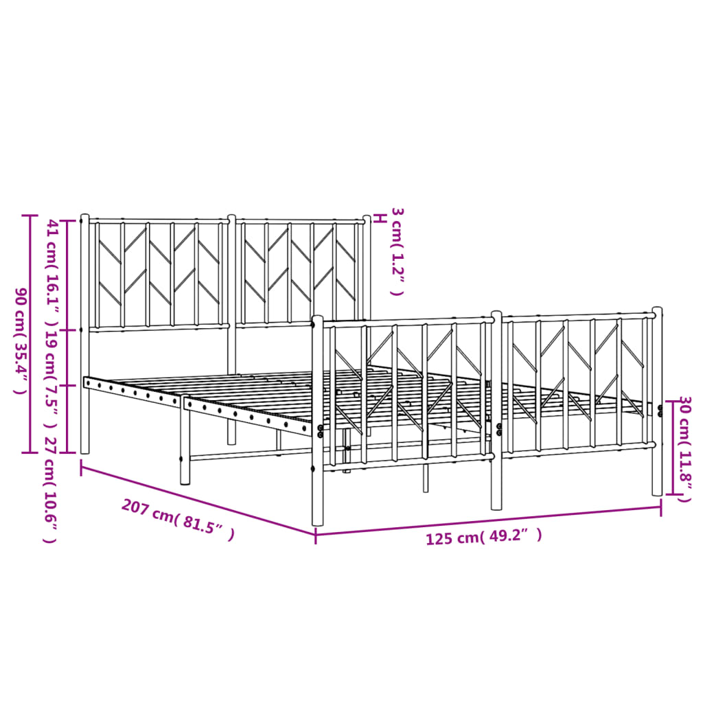 Metalni okvir kreveta uzglavlje i podnožje bijeli 120x200 cm