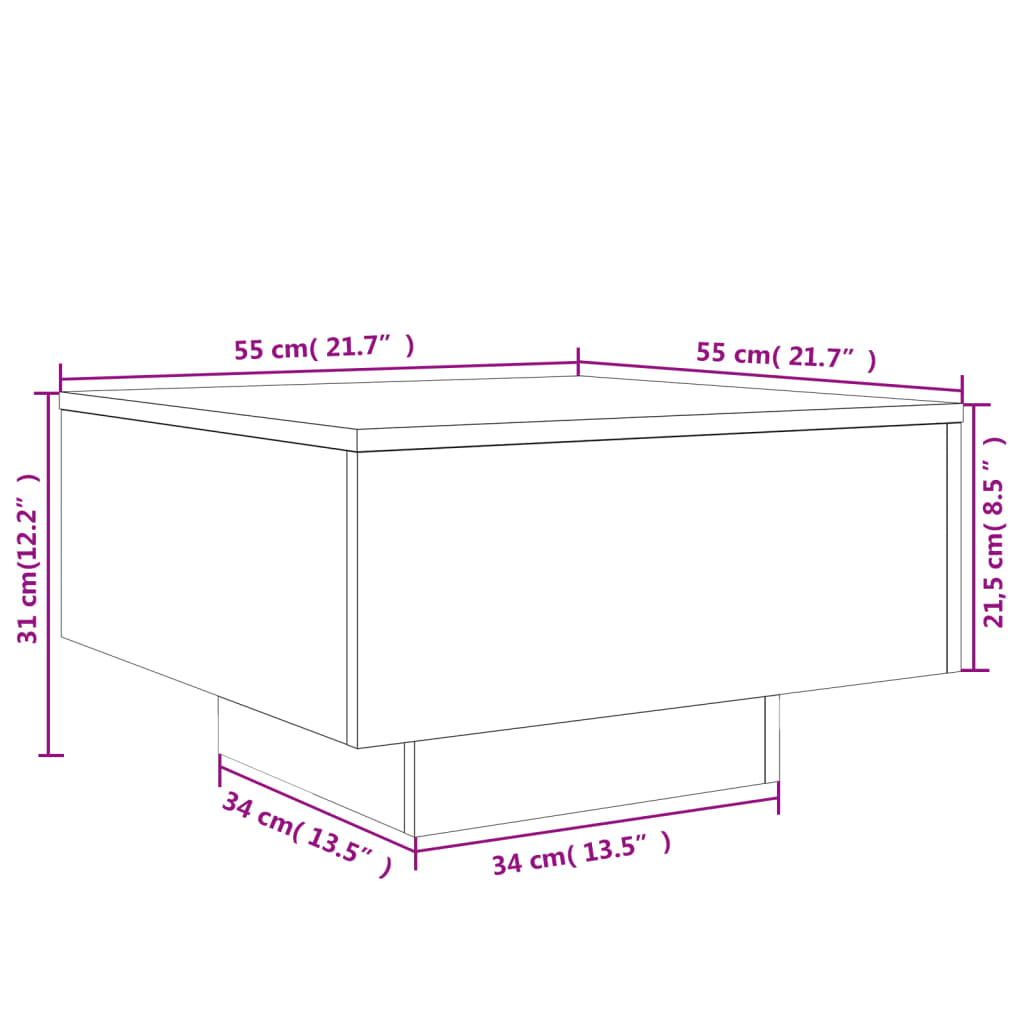 Stolić za kavu s LED svjetlima bijeli 55 x 55 x 31 cm