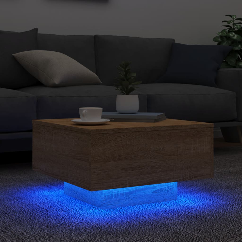 Stolić za kavu s LED svjetlima boja hrasta sonome 55x55x31 cm