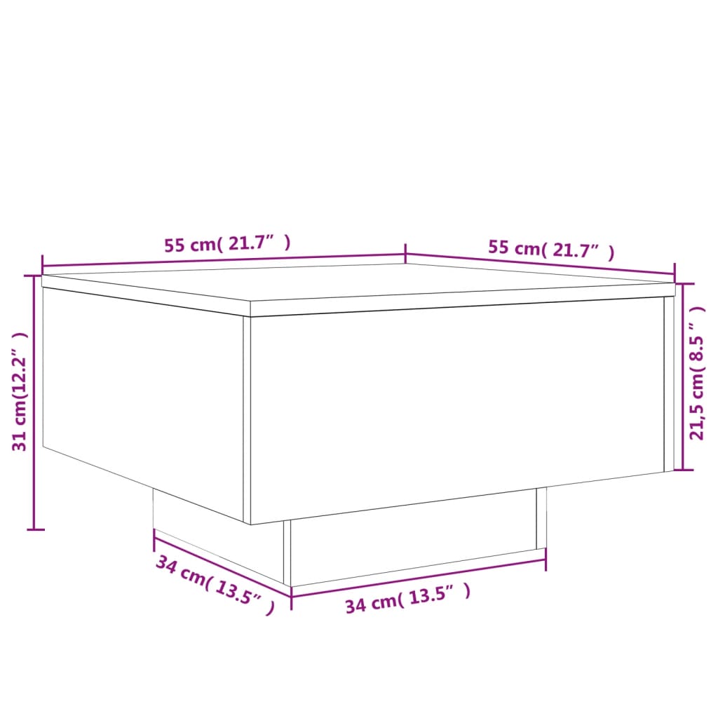 Stolić za kavu s LED svjetlima boja dimljenog hrasta 55x55x31cm