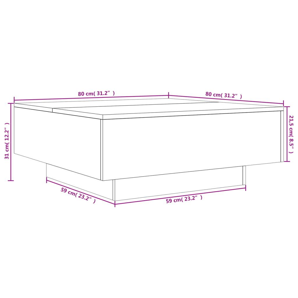 Stolić za kavu bijeli 80 x 80 x 31 cm od konstruiranog drva
