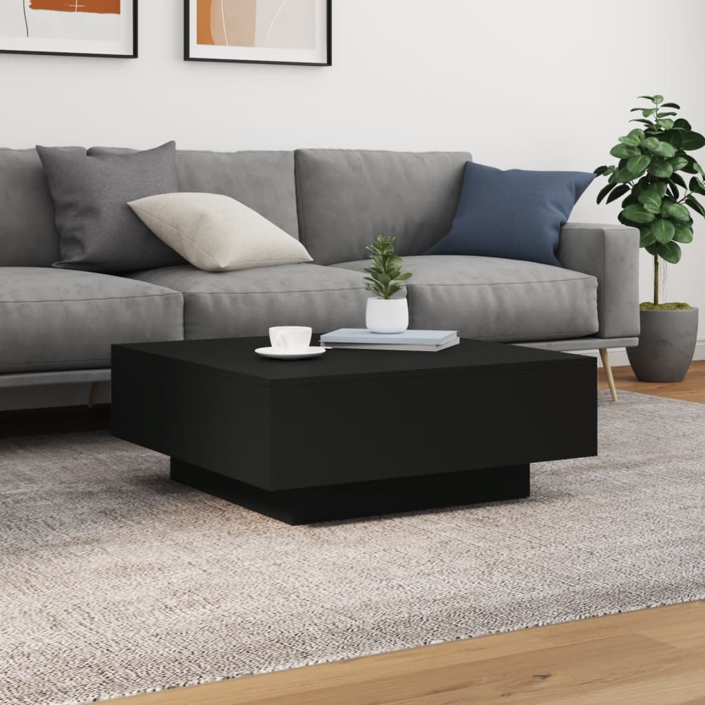 Stolić za kavu s LED svjetlima crni 80x80x31 cm