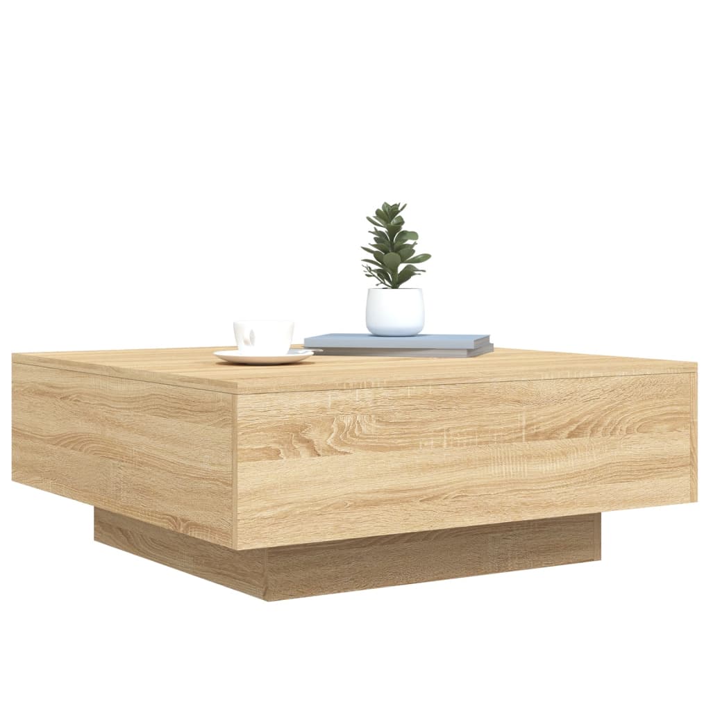 Stolić za kavu s LED svjetlima boja hrasta sonome 80x80x31 cm