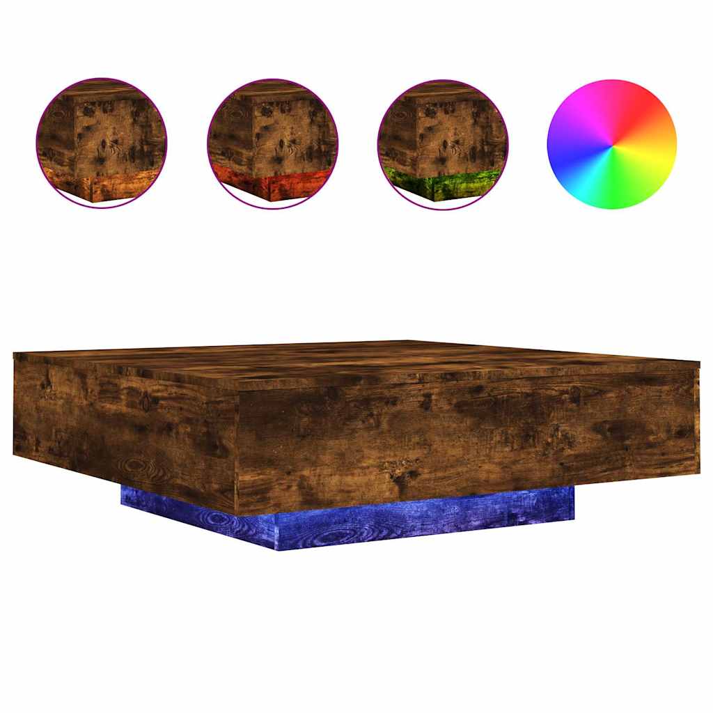 Stolić za kavu s LED svjetlima boja hrasta 100x100x31 cm