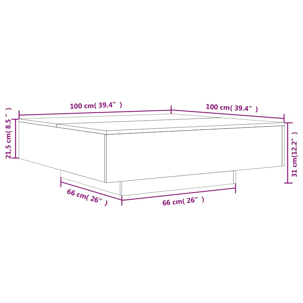 Stolić za kavu s LED svjetlima boja hrasta 100x100x31 cm