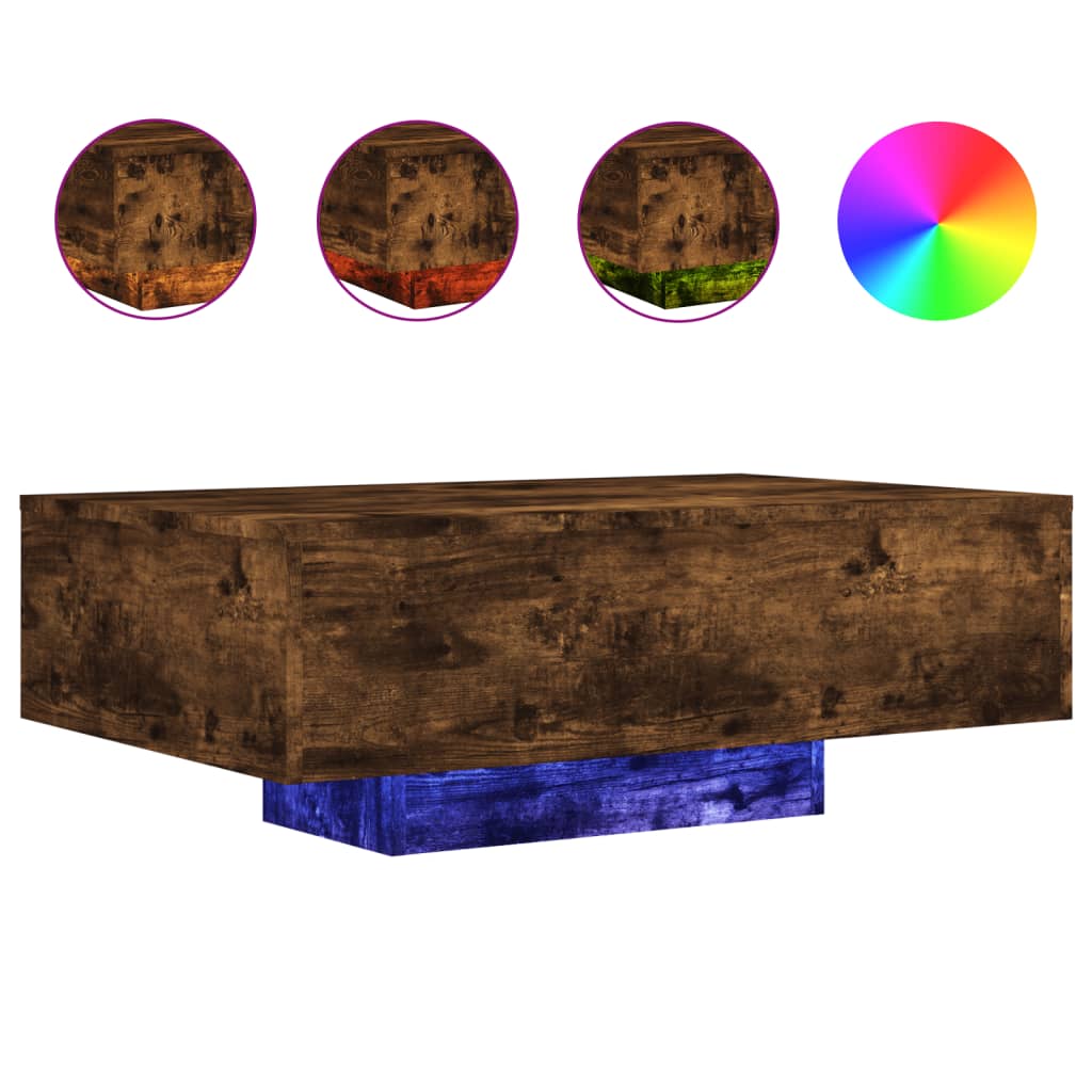 Stolić za kavu s LED svjetlima boja dimljenog hrasta 85x55x31cm